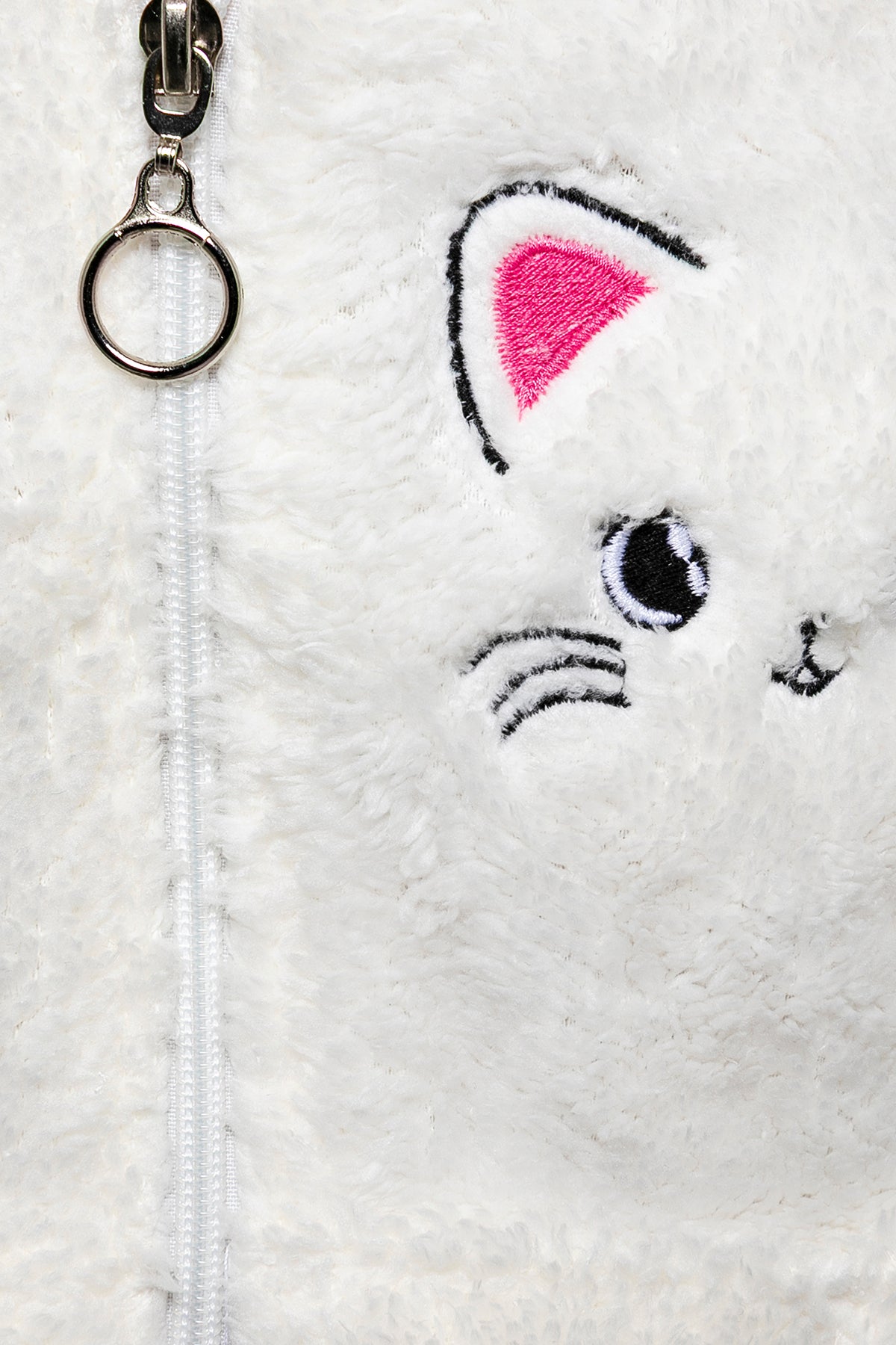 Kız Çocuk Beyaz Kapşonlu Peluş Ceket