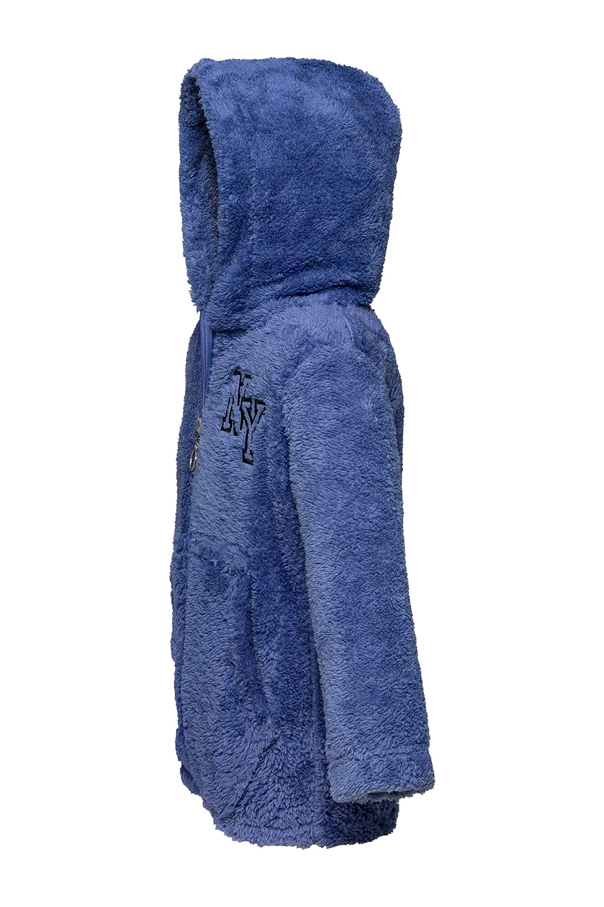 Erkek Mavi Kapşonlu Peluş Ceket