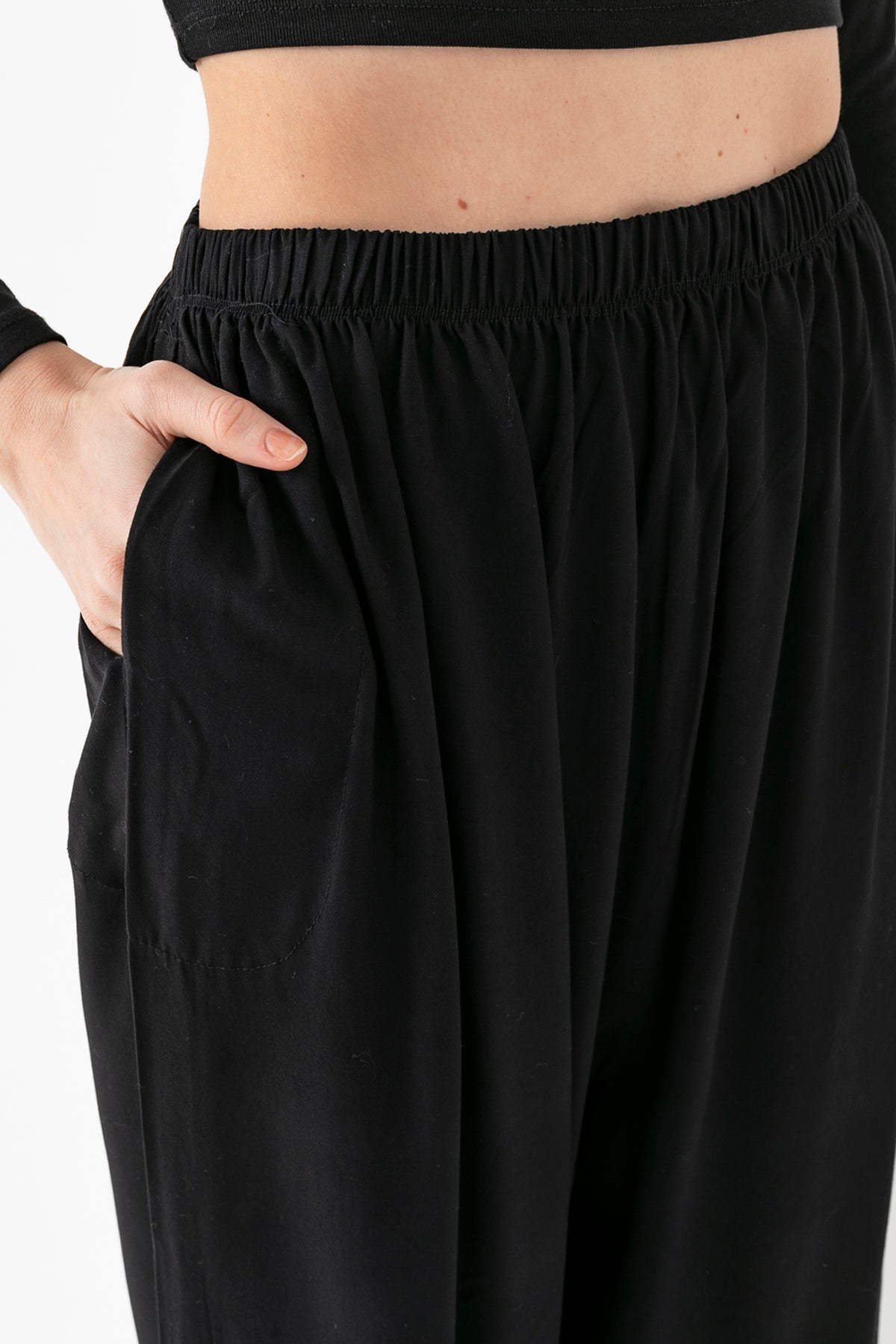 Kadın Siyah Geleneksel Eski Tip Standar Beden Viskon Şalvar