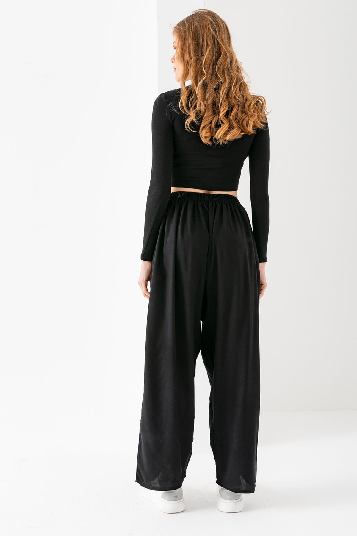 Kadın Siyah Geleneksel Eski Tip Standar Beden Viskon Şalvar