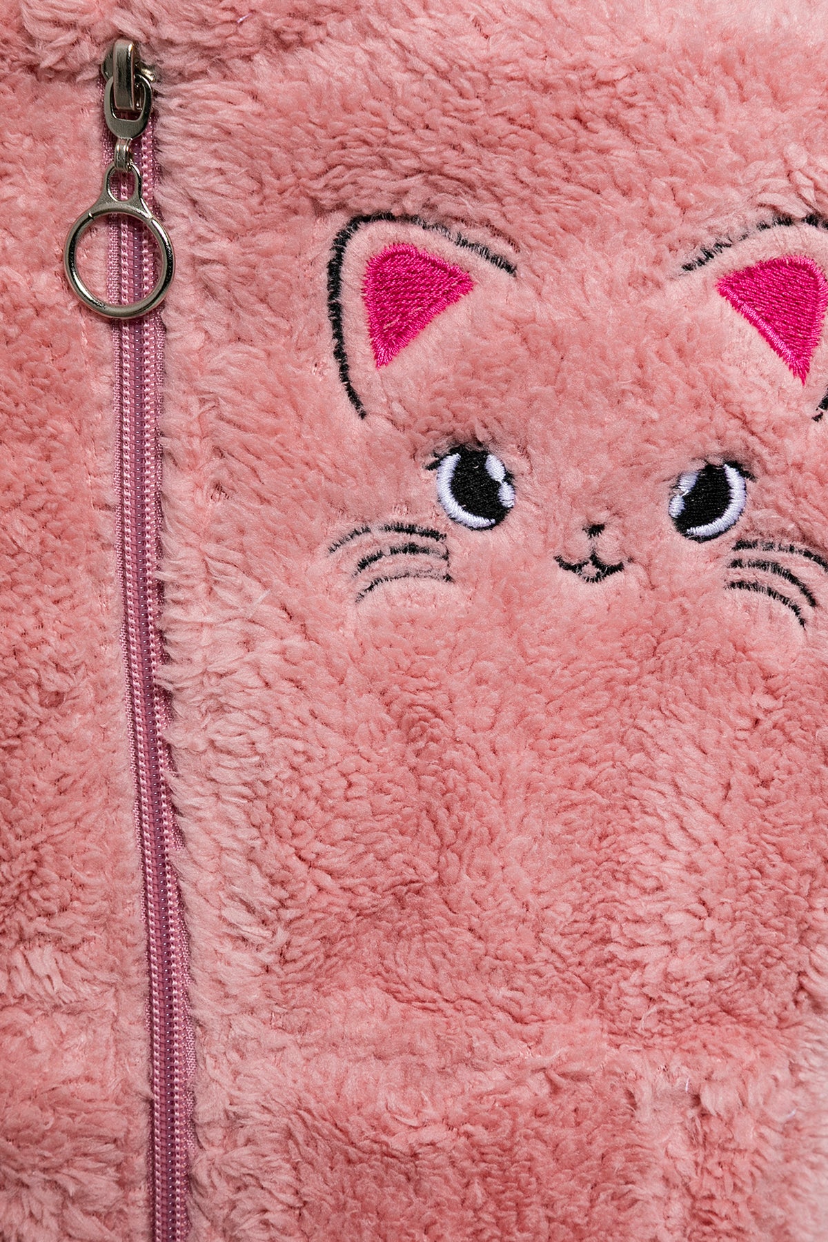 Kız Çocuk Pudra Kapşonlu Peluş Ceket