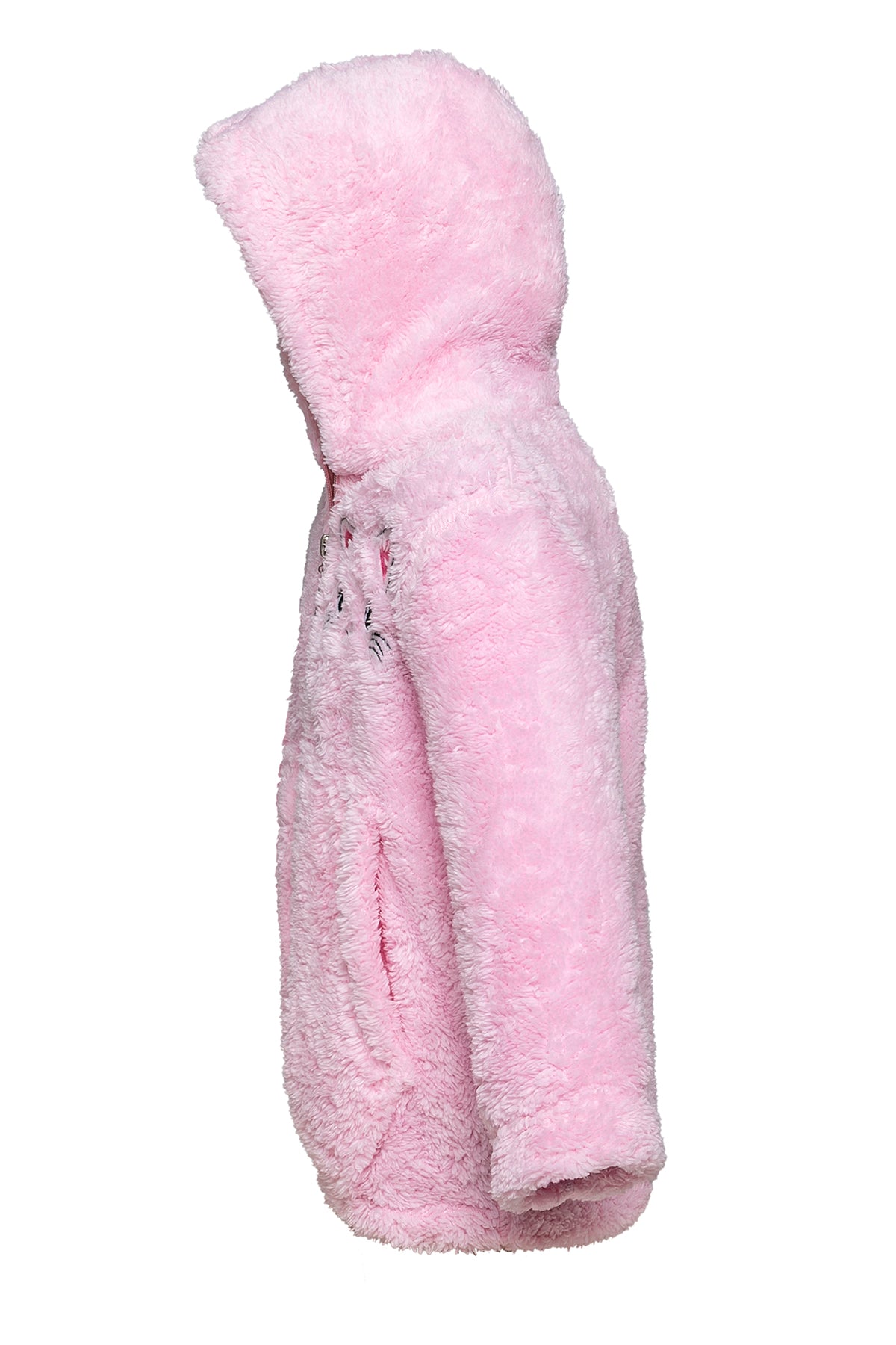 Kız Çocuk Pembe Kapşonlu Peluş Ceket