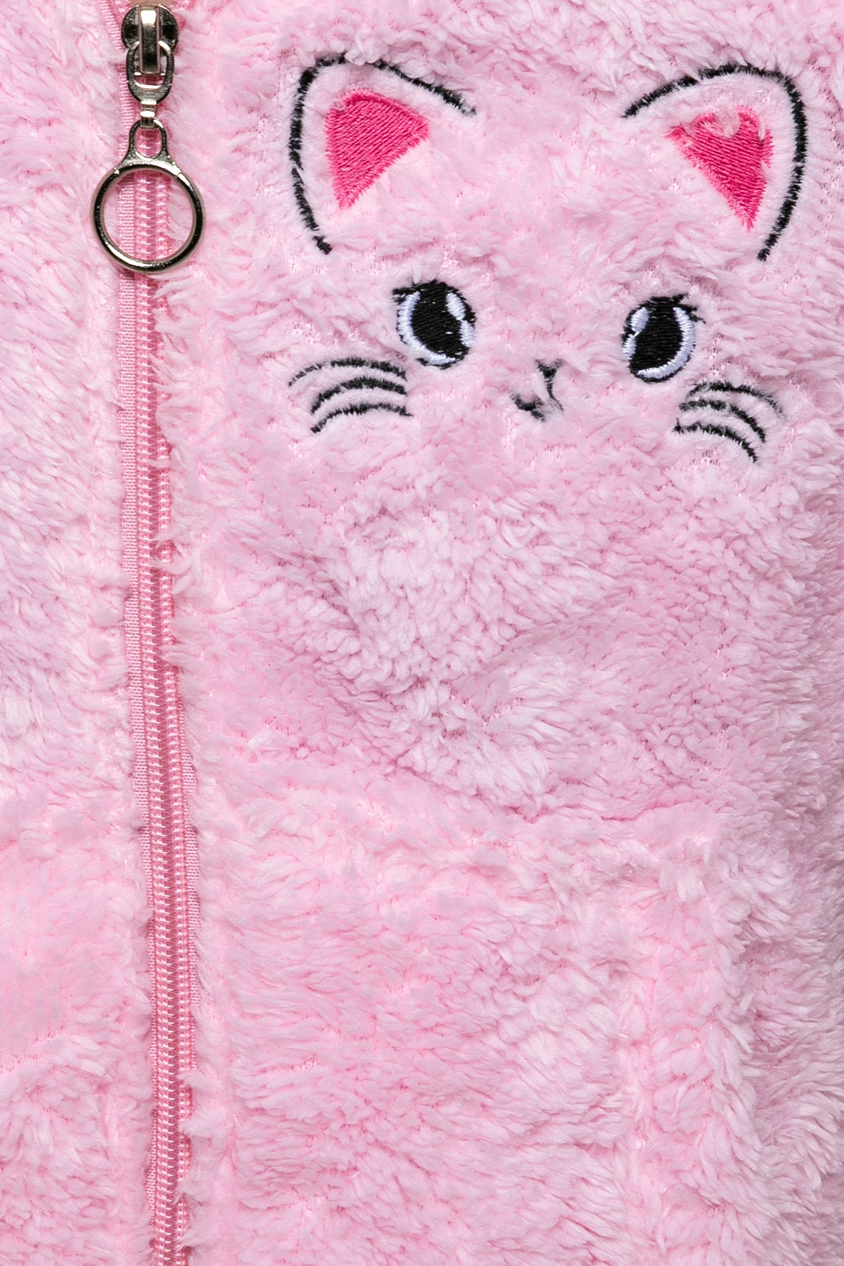 Kız Çocuk Pembe Kapşonlu Peluş Ceket