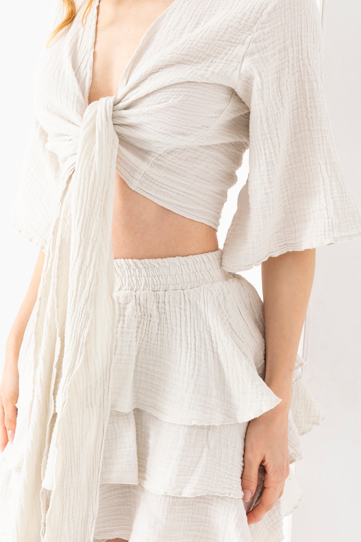 100% Organik Pamuk Taş Siyah Kruvaze Yaka Bolero