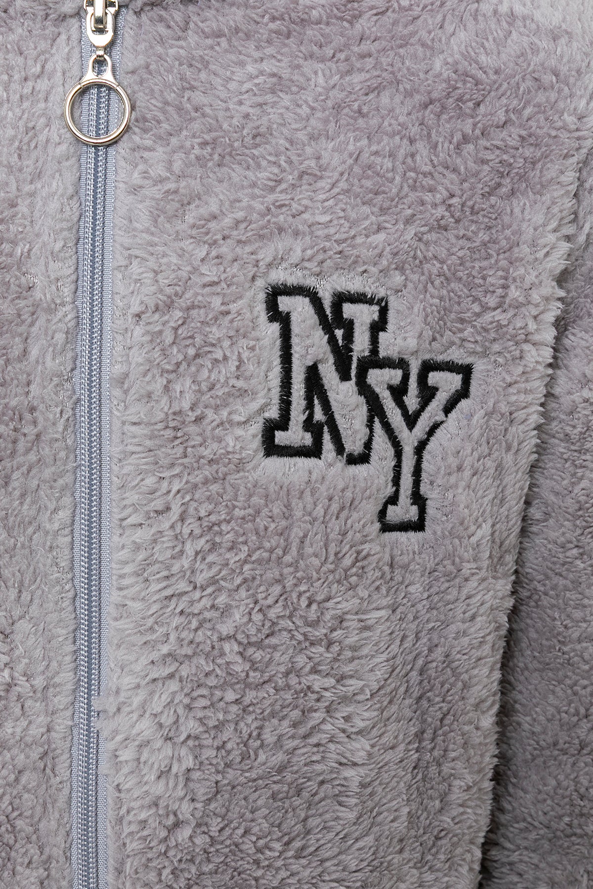 Erkek Çocuk Gri Kapşonlu Peluş Ceket