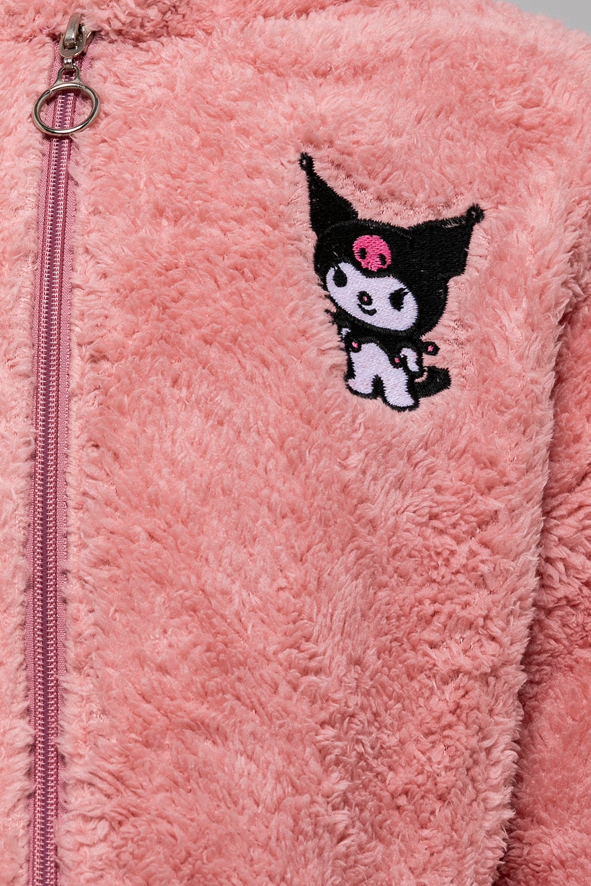 Kız Çocuk Pudra Kapşonlu Peluş Ceket