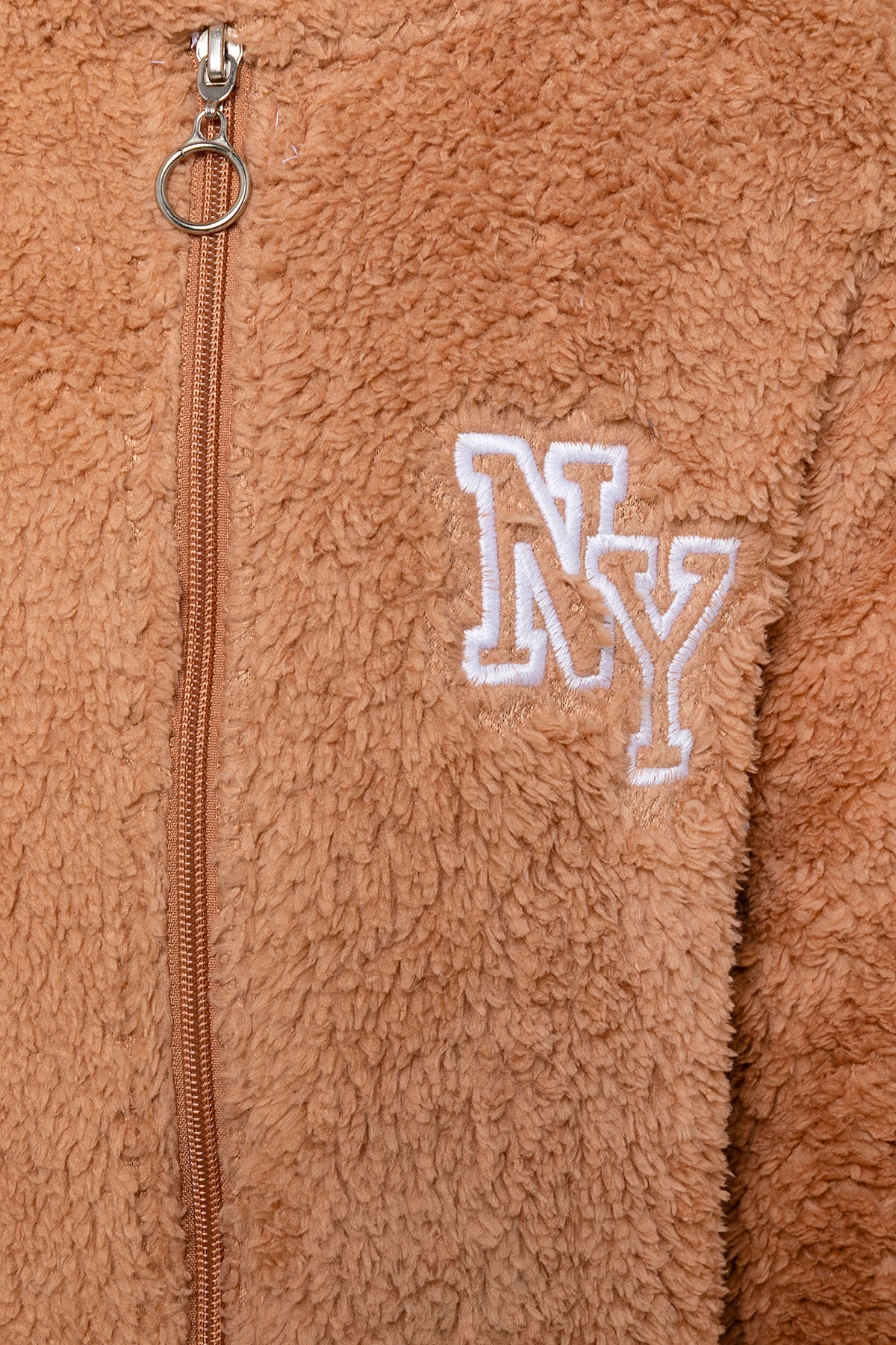 Erkek Çocuk Açık Kahve Kapşonlu Peluş Ceket