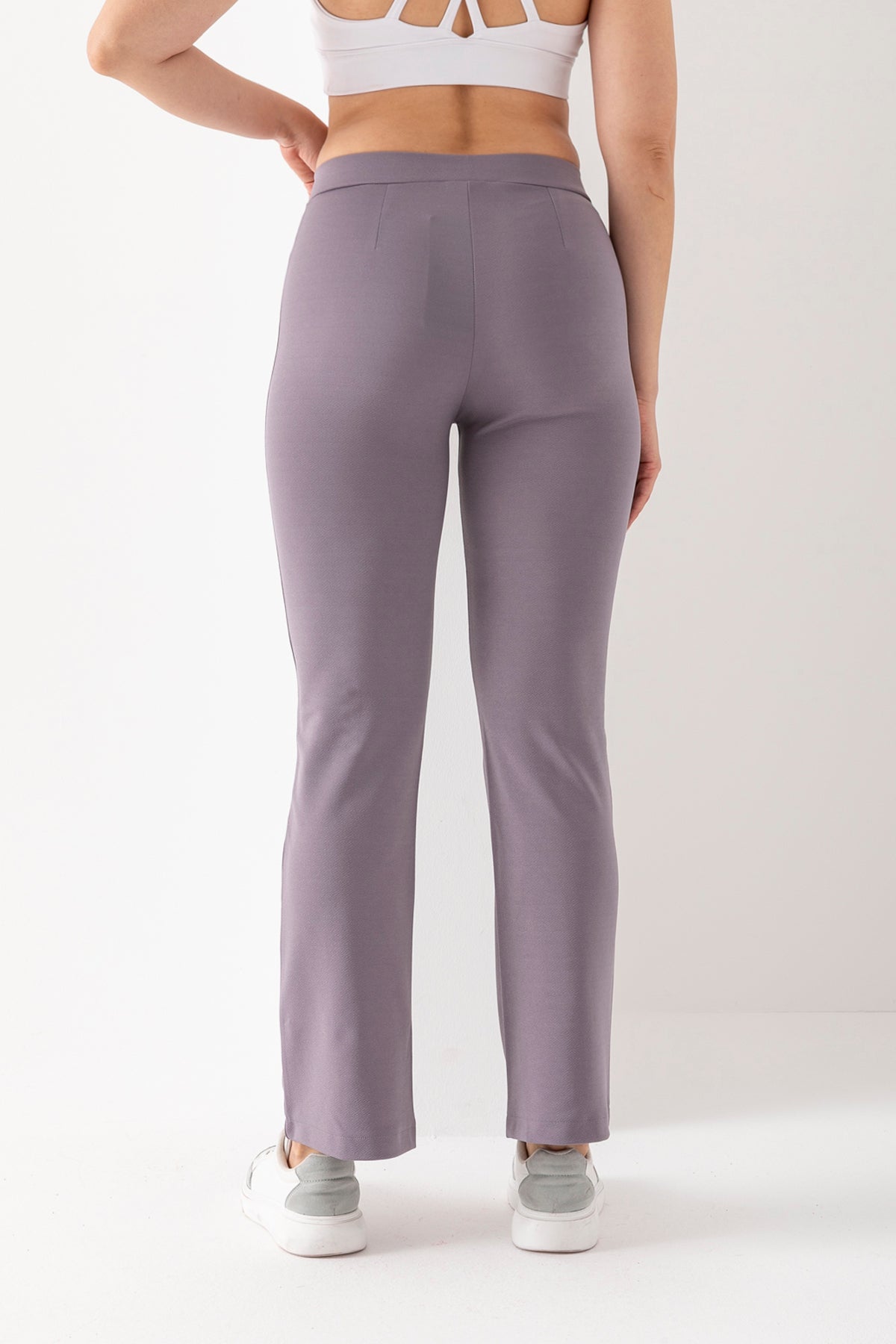 Kadın Gri Önü Şerit Detaylı İspanyol Paça Krep Pantolon