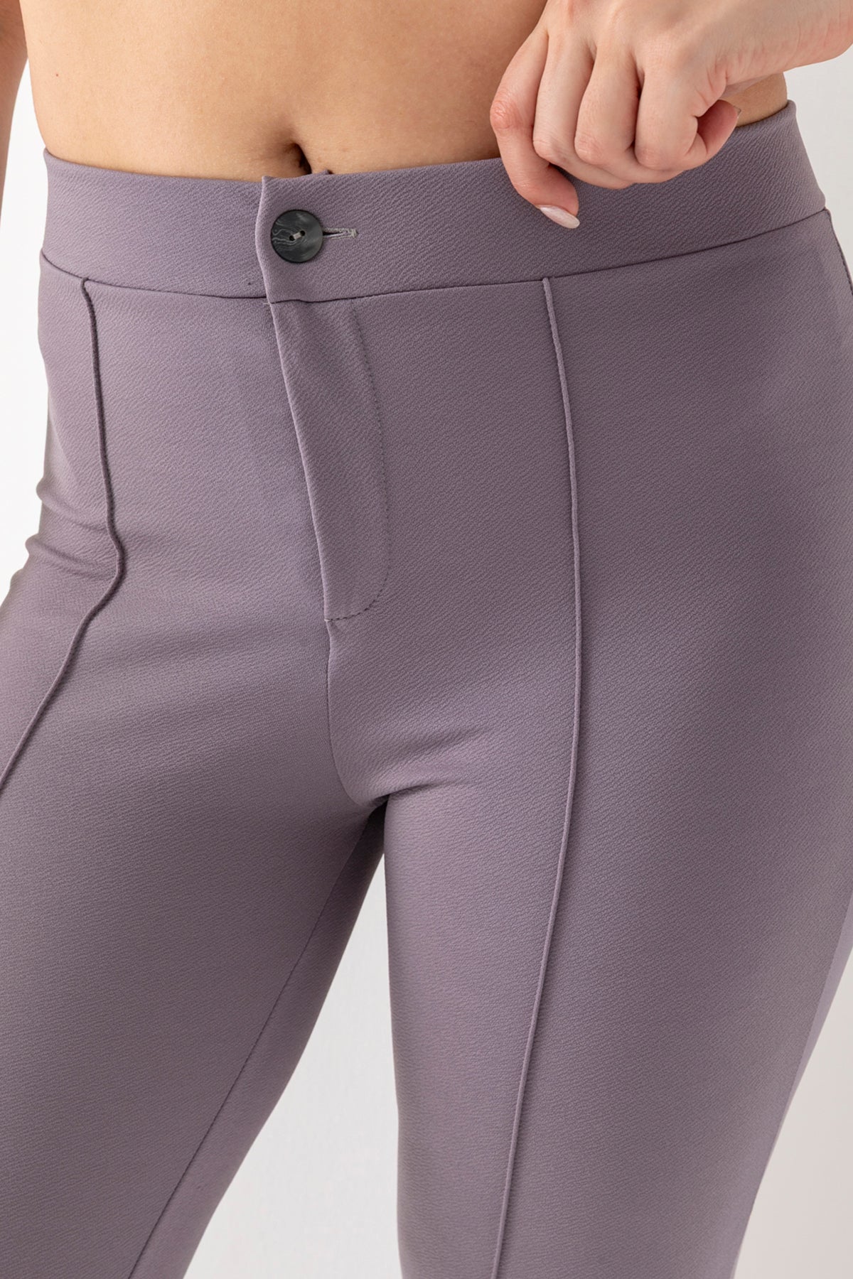 Kadın Gri Önü Şerit Detaylı İspanyol Paça Krep Pantolon