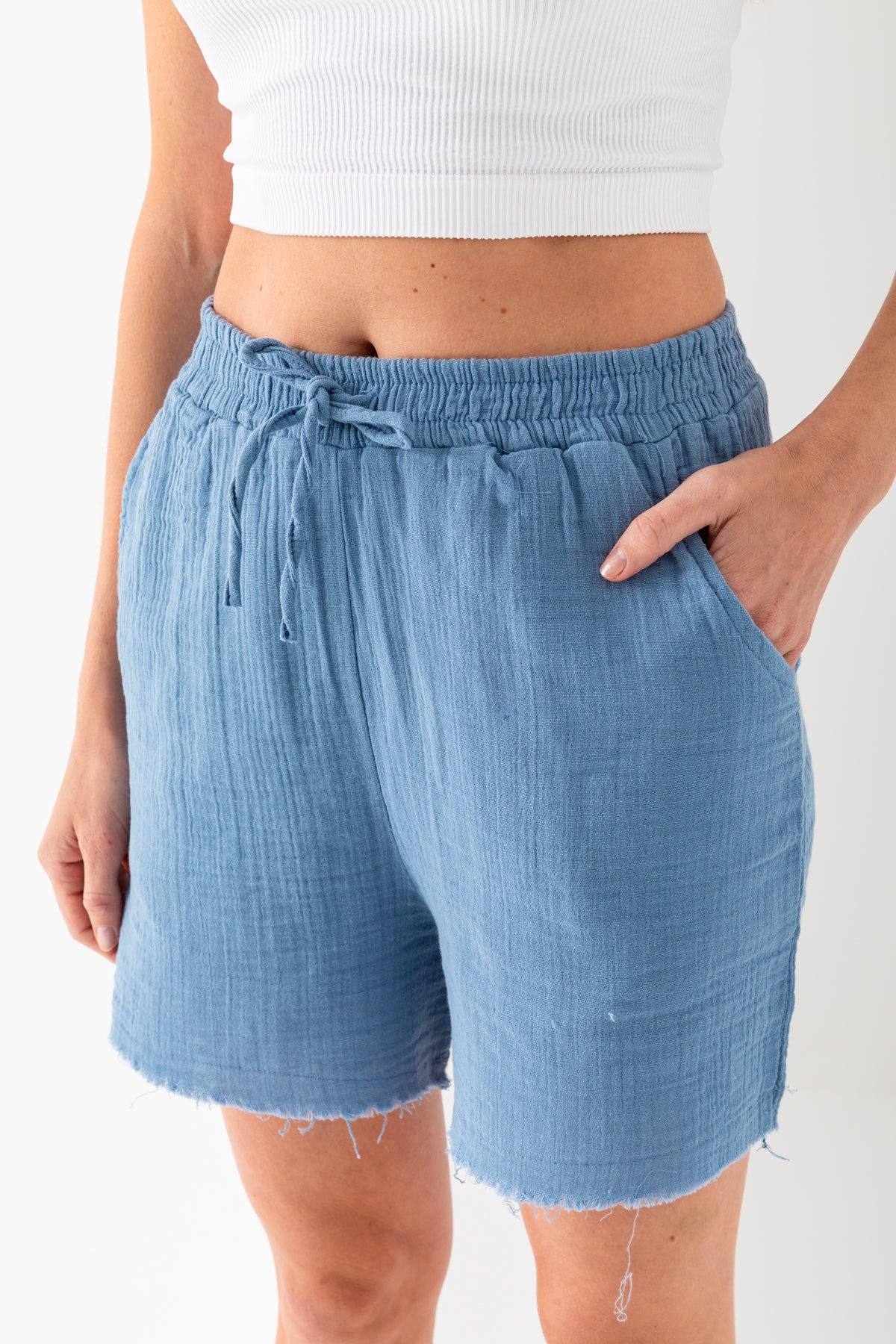 Kadın %100 Pamuk Bebe Mavi Geniş Paça Muslin Şort