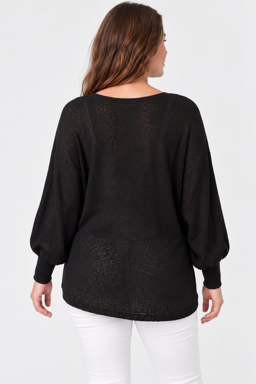 Kadın İtalyan Stil Yarasa Kol Sonsuz Yaka Oversize Merserize Triko Bluz