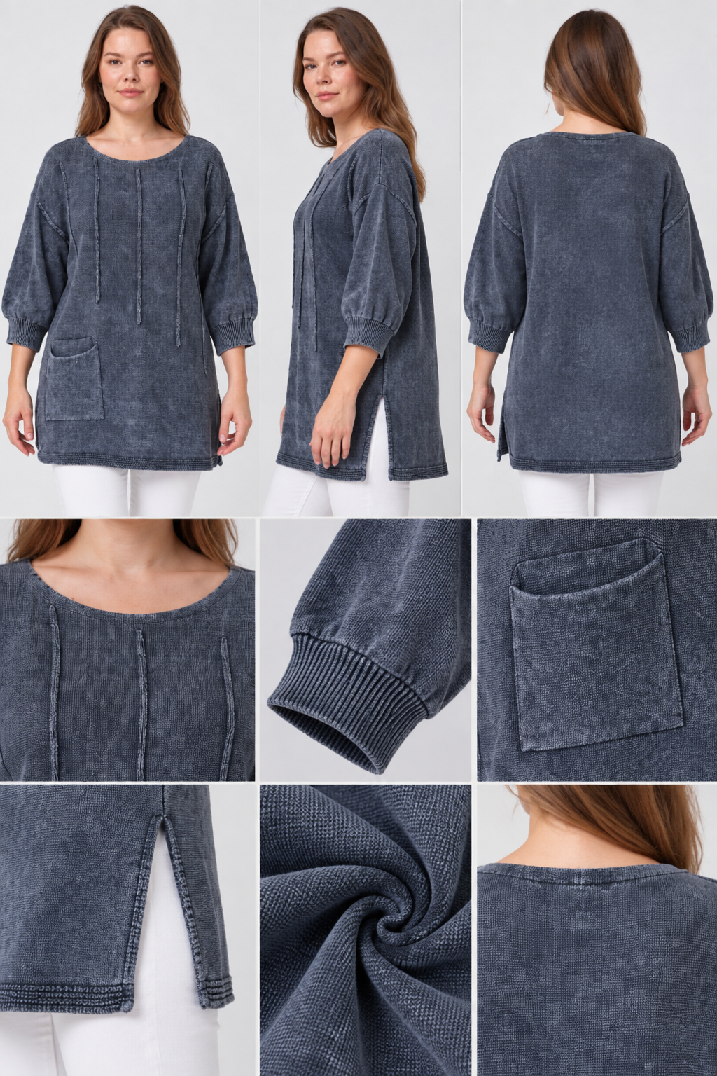 Kadın İtalyan Stil Yarasa Kol Yanı Yırtmaçlı Cep Detaylı Oversize Triko Bluz