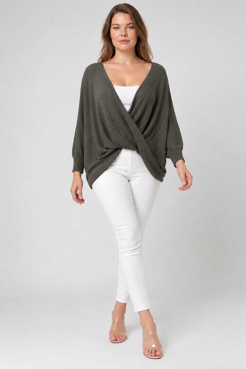 Kadın İtalyan Stil Yarasa Kol Sonsuz Yaka Oversize Merserize Triko Bluz