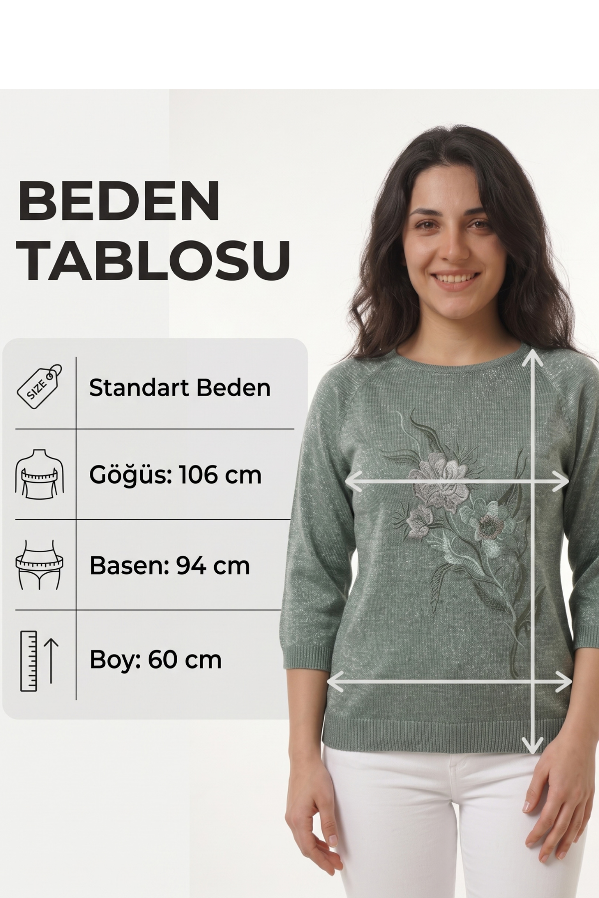 Kadın Önü Taş Detaylı 4/3 Kapri Kol Simli Triko Bluz