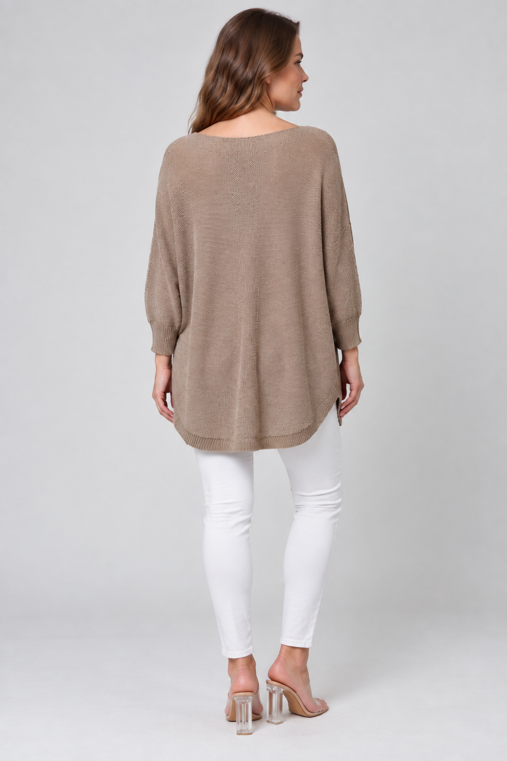 Kadın İtalyan Stil Yarasa Kol Önü Derin Yırtmaçlı Oversize Merserize Triko Tunik