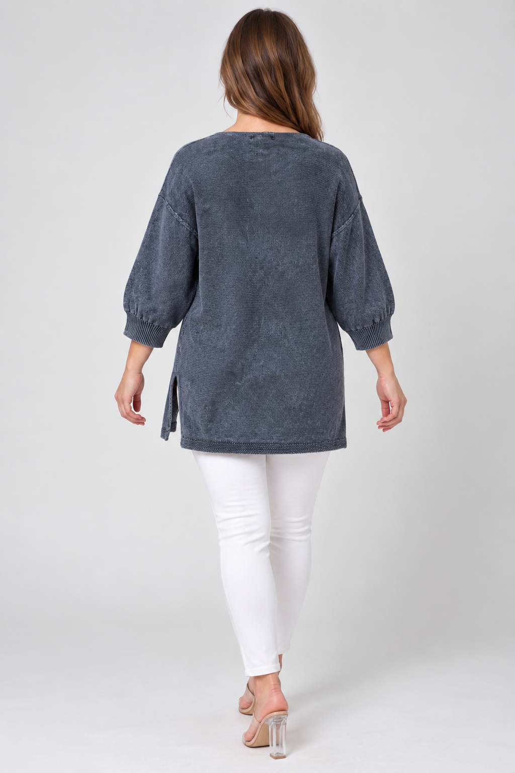 Kadın İtalyan Stil Yarasa Kol Yanı Yırtmaçlı Cep Detaylı Oversize Triko Bluz