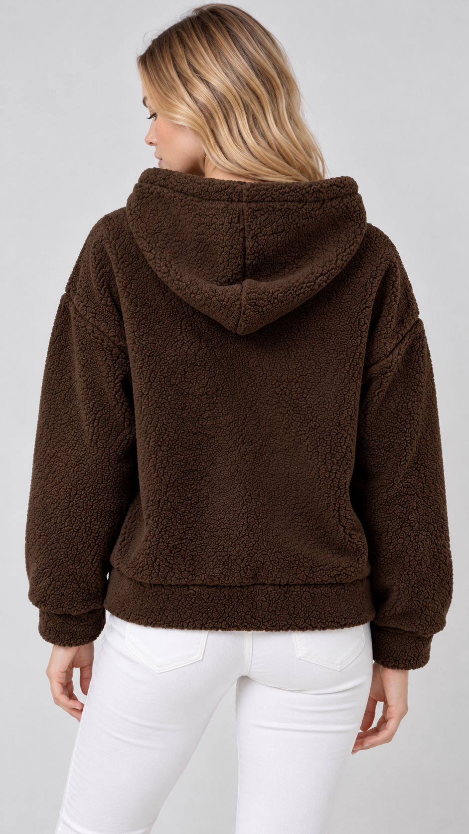 Kadın Kapüşonlu Fermuarlı Polar Bomber Ceket