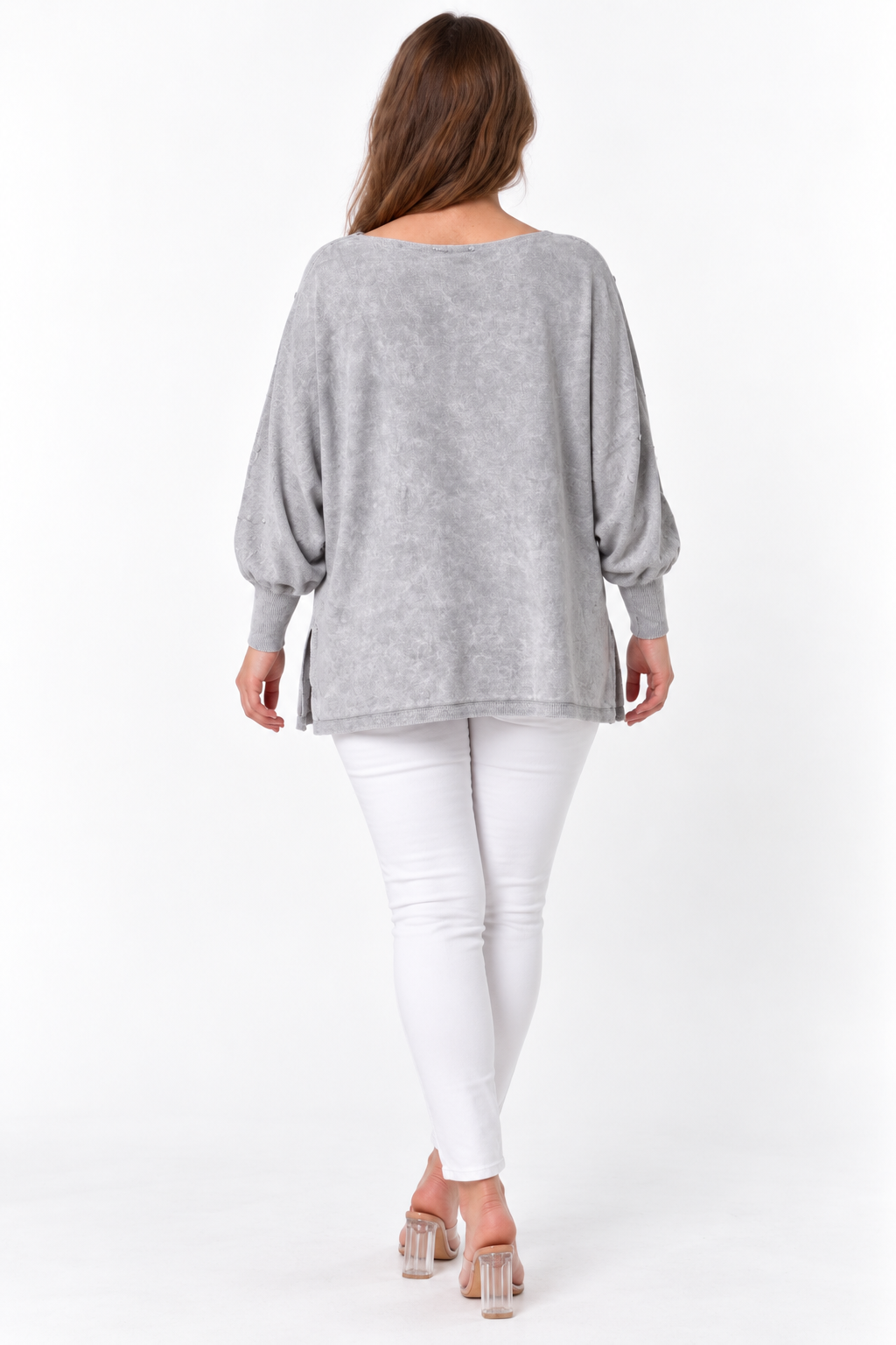 Kadın İtalyan Stil Yarasa Kol Yanı Yırtmaçlı Cep Detaylı Oversize Triko Bluz