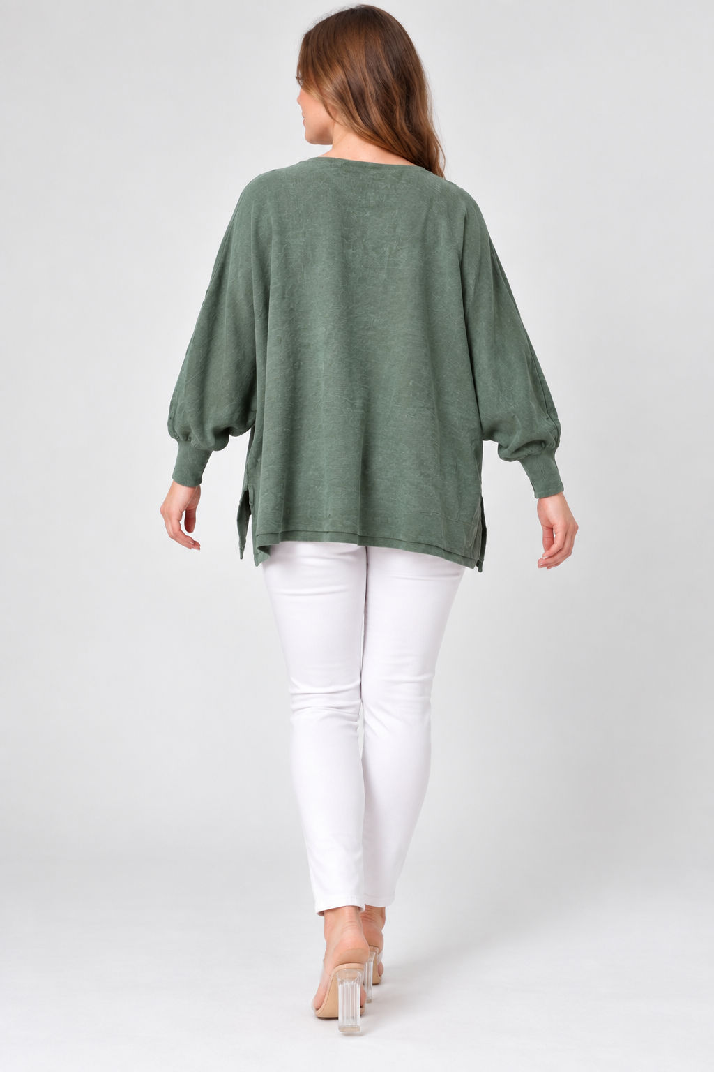 Kadın İtalyan Stil Yarasa Kol Yanı Yırtmaçlı Cep Detaylı Oversize Triko Bluz