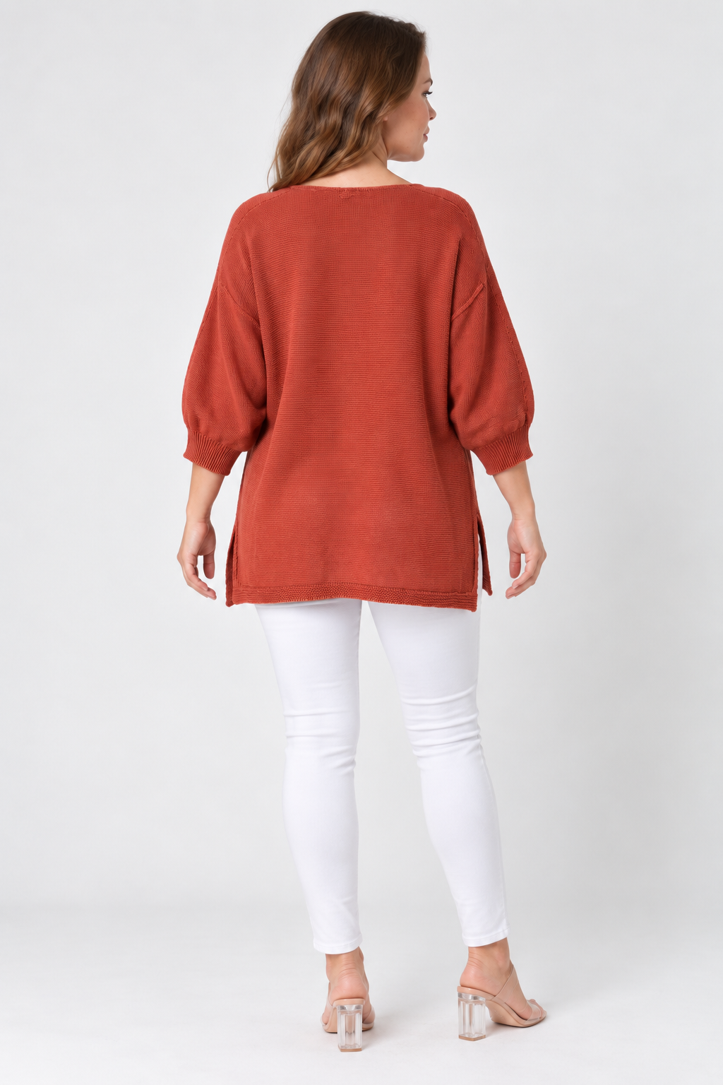 Kadın İtalyan Stil Yarasa Kol Yanı Yırtmaçlı Cep Detaylı Oversize Triko Bluz