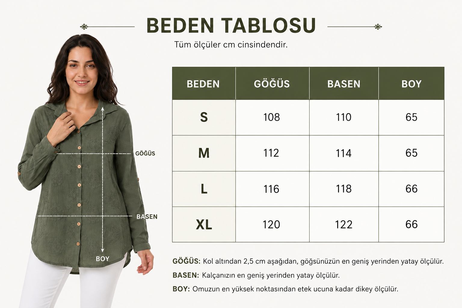 %100 Organik Pamuk Kadın Önü Nakış Detaylı Uzun Kollu Gömlek