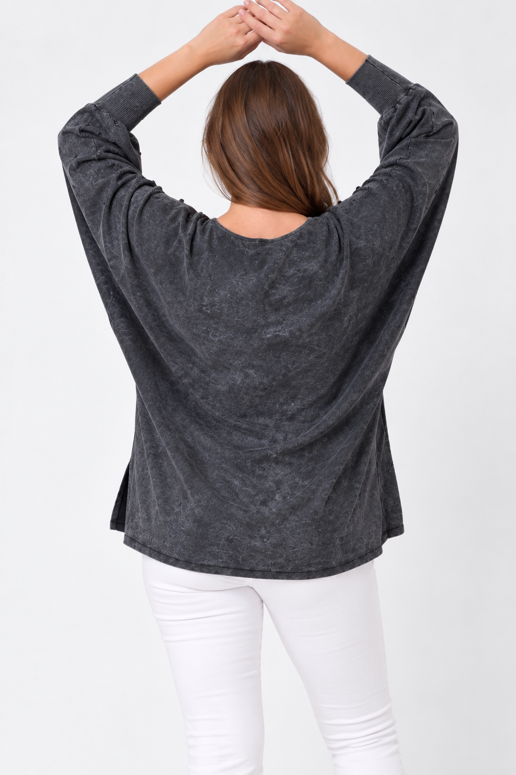 Kadın İtalyan Stil Yarasa Kol Yanı Yırtmaçlı Cep Detaylı Oversize Triko Bluz