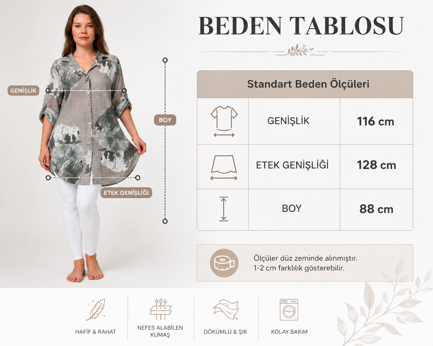 Kadın Çok Renk Desenli İtalyan Stil Düğmeli Gömlek Yaka Tunik