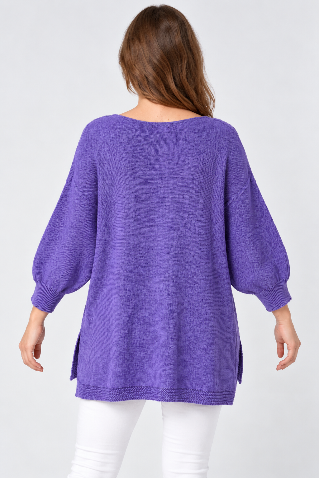 Kadın İtalyan Stil Yarasa Kol Yanı Yırtmaçlı Cep Detaylı Oversize Triko Bluz