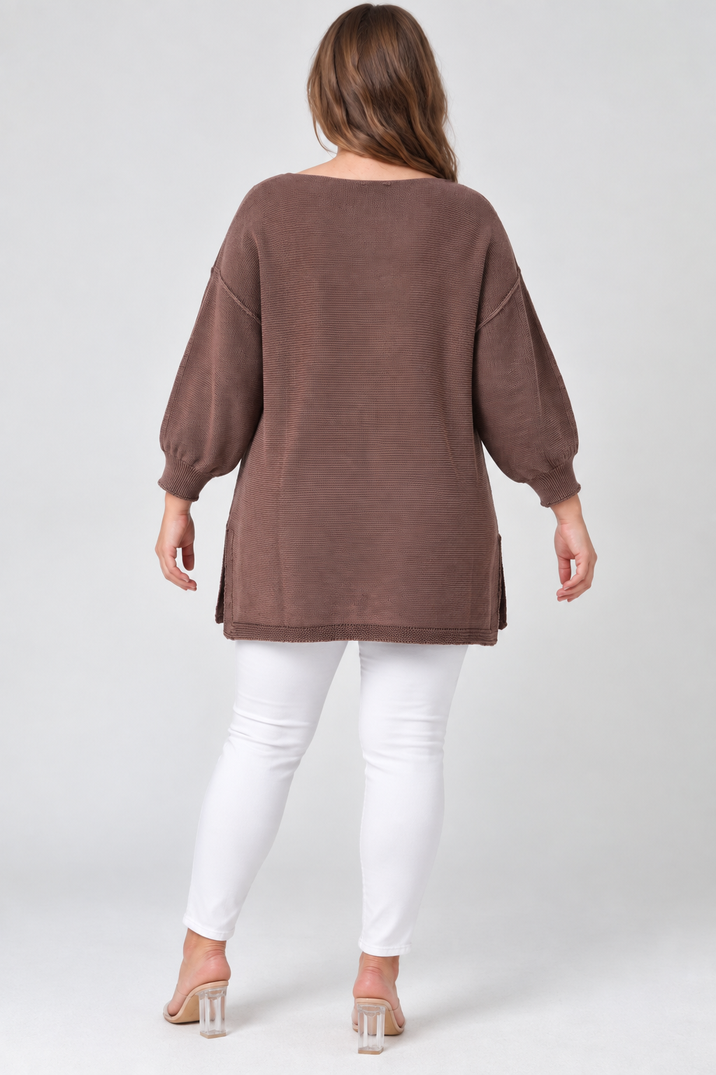Kadın İtalyan Stil Yarasa Kol Yanı Yırtmaçlı Cep Detaylı Oversize Triko Bluz