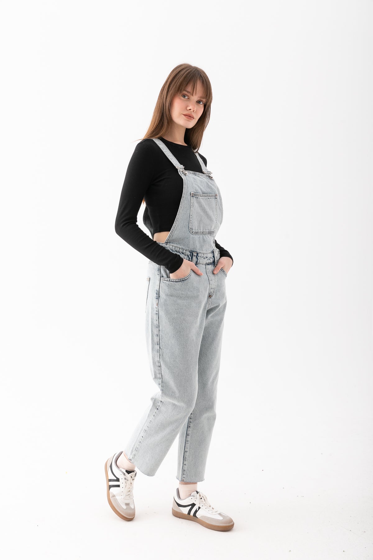 Kadın Açık Mavi Slim Dar Kesim Kot Tulum