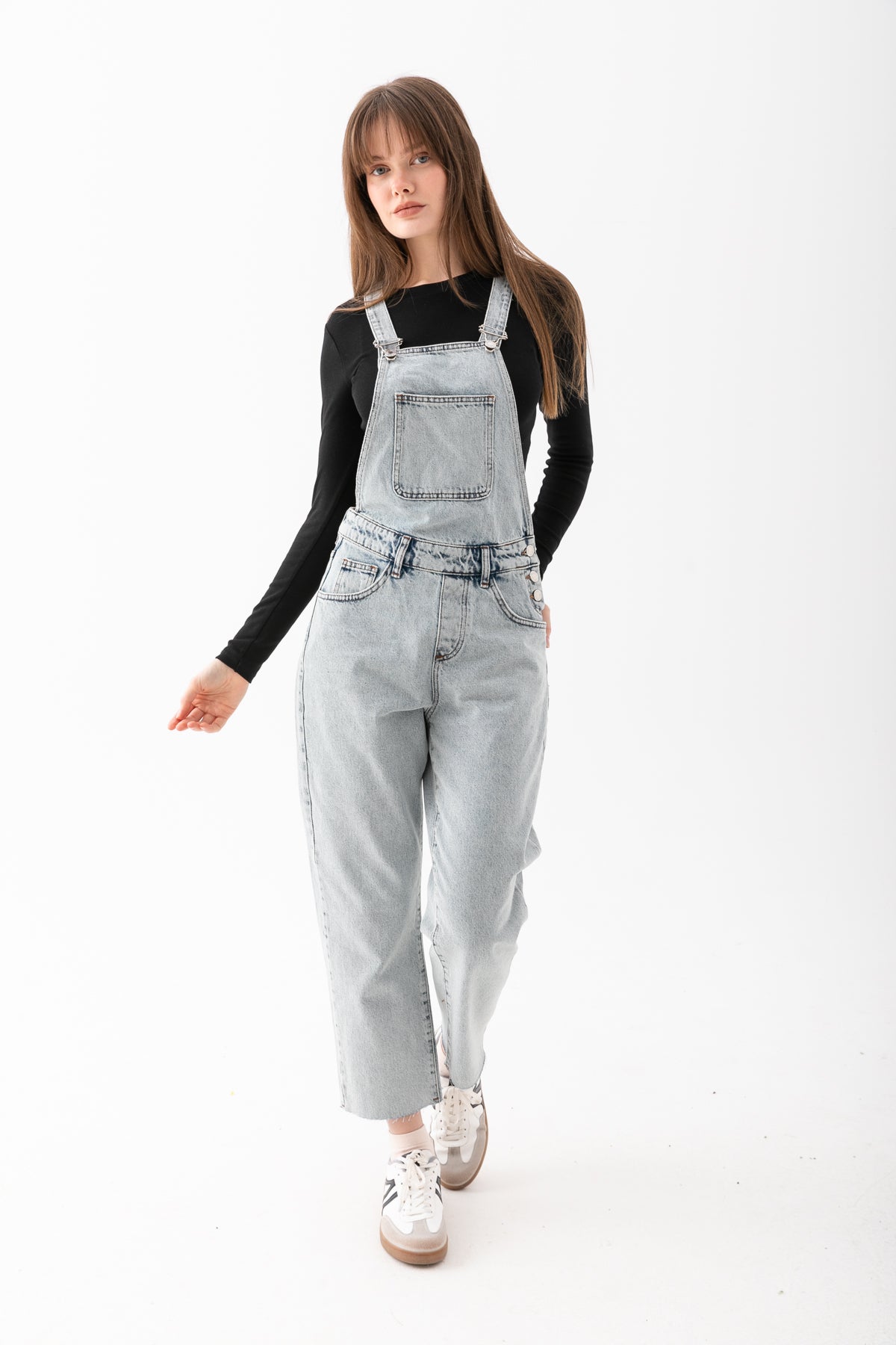 Kadın Açık Mavi Slim Dar Kesim Kot Tulum