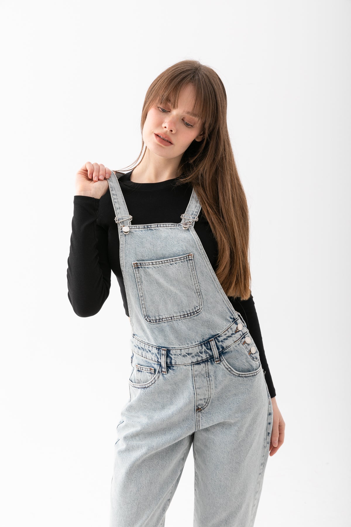 Kadın Açık Mavi Slim Dar Kesim Kot Tulum