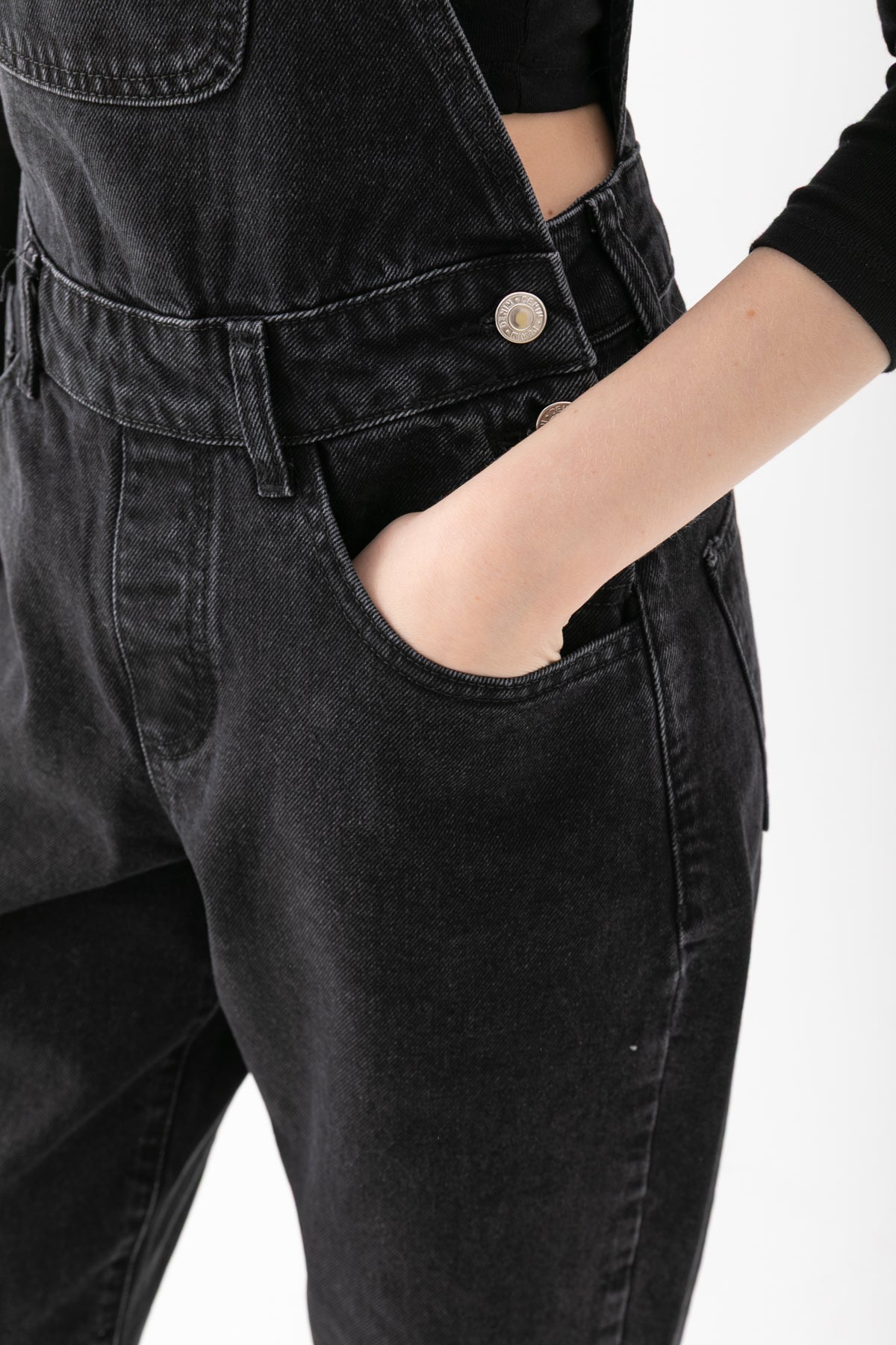 Kadın Siyah Slim Dar Kesim Kot Tulum