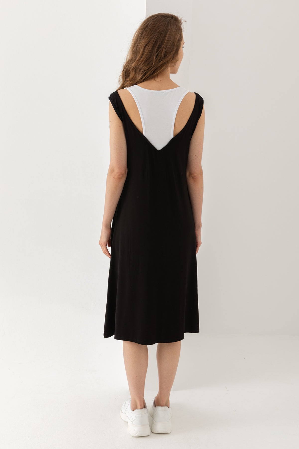 Kadın Siyah Atlet Detalyı Arka Dekolte Viskon Penye Elbise