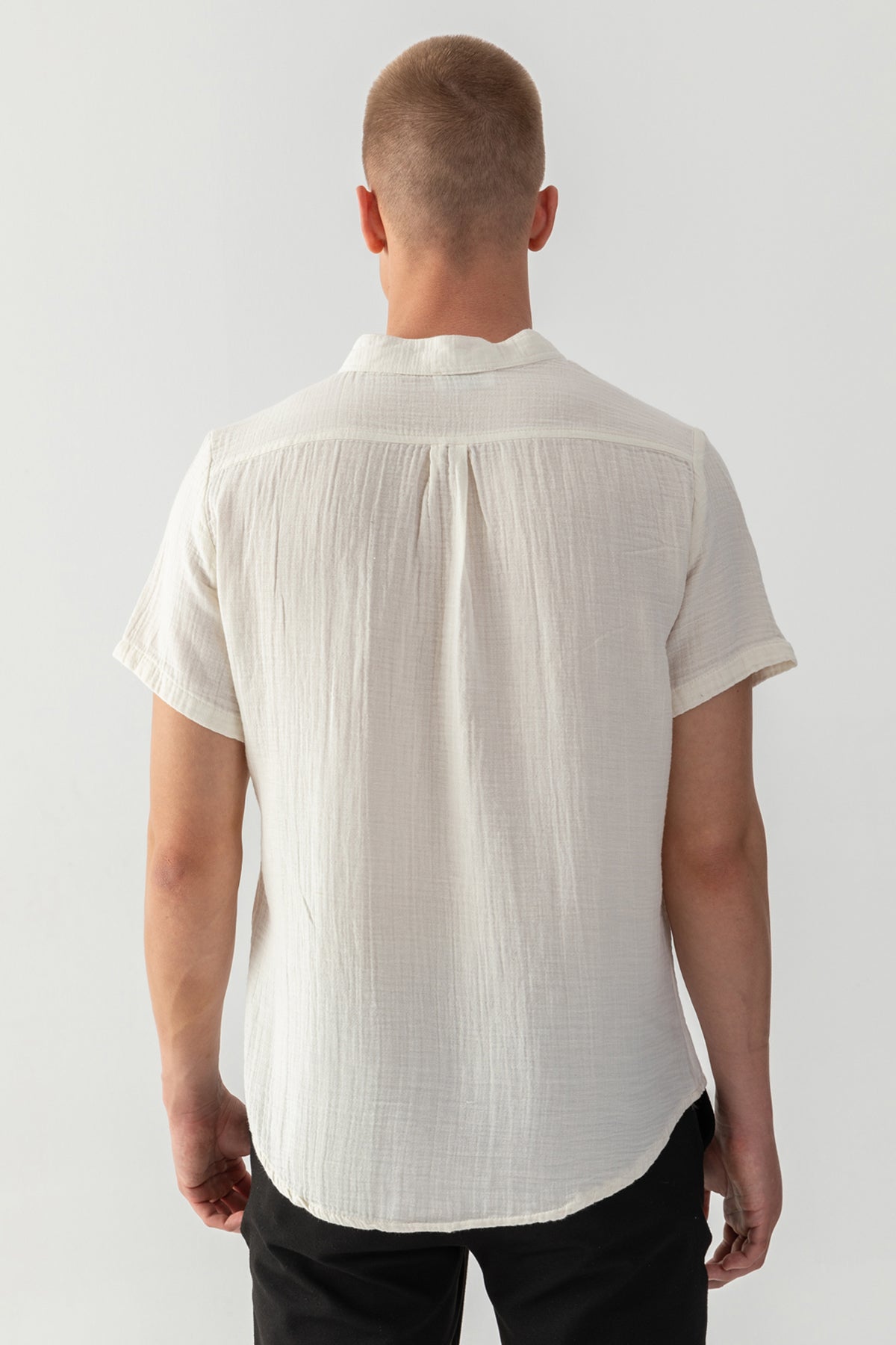 Erkek Taş %100 Pamuk Hakim Yaka Kısa Kollu Regular Fit Müslin Tişort