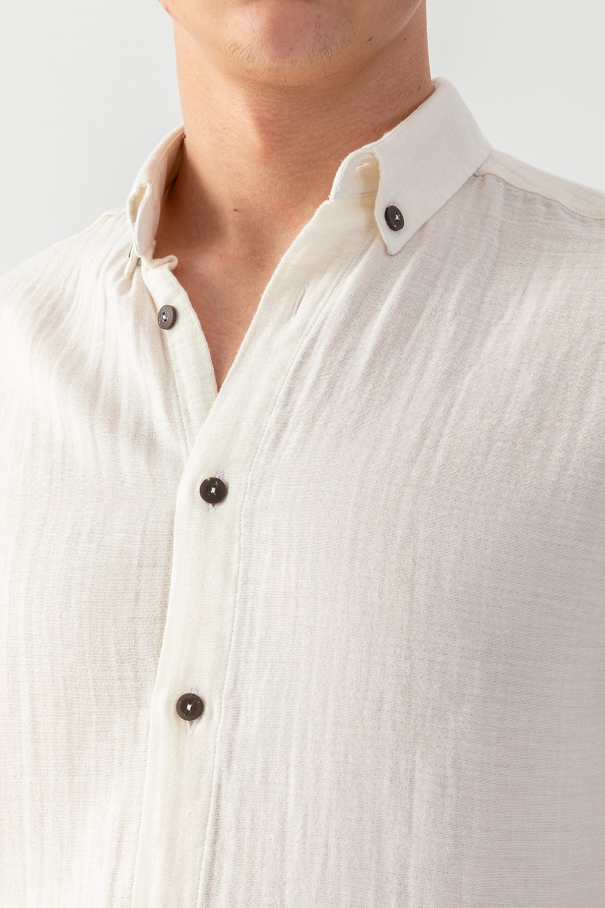 Erkek Taş %100 Pamuk Kısa Kollu Regular Fit Bürümcük Müslin Gömlek