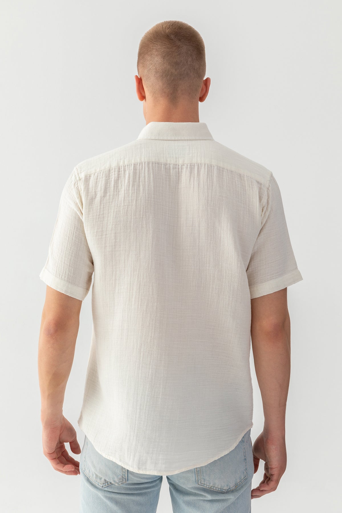 Erkek Taş %100 Pamuk Kısa Kollu Regular Fit Bürümcük Müslin Gömlek