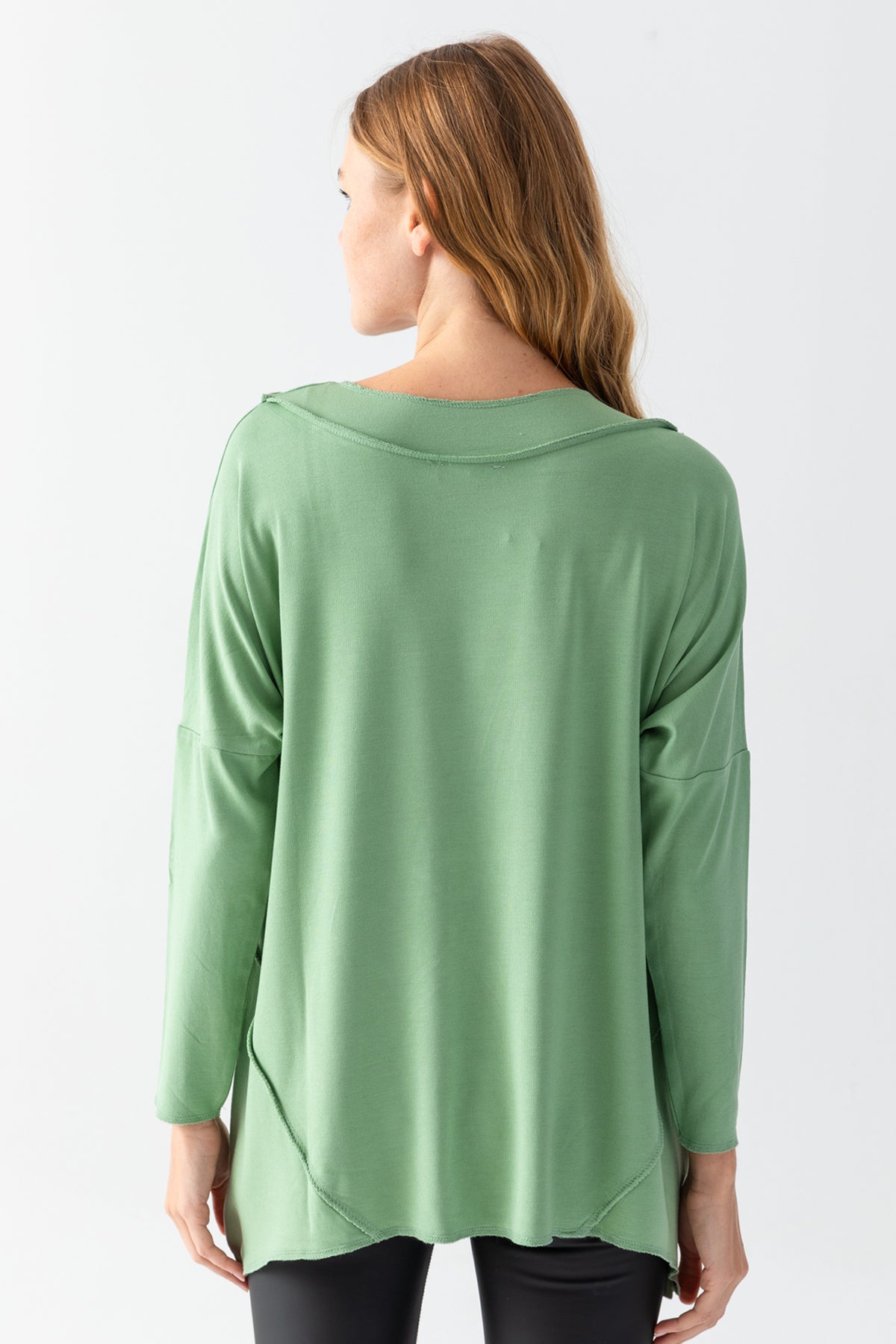 Kadın Su Yeşili Eteği Asimetrik Salaş Kesim Basic Tunik
