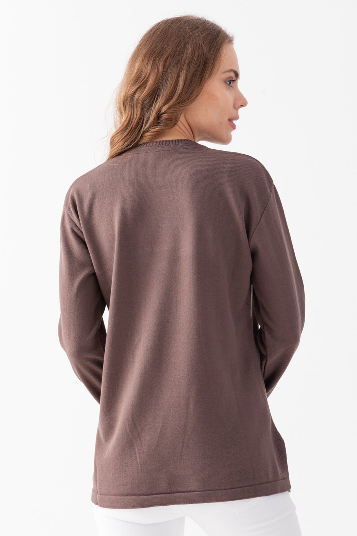 Kadın Vizon Taş Pul İşlemeli Triko Bluz