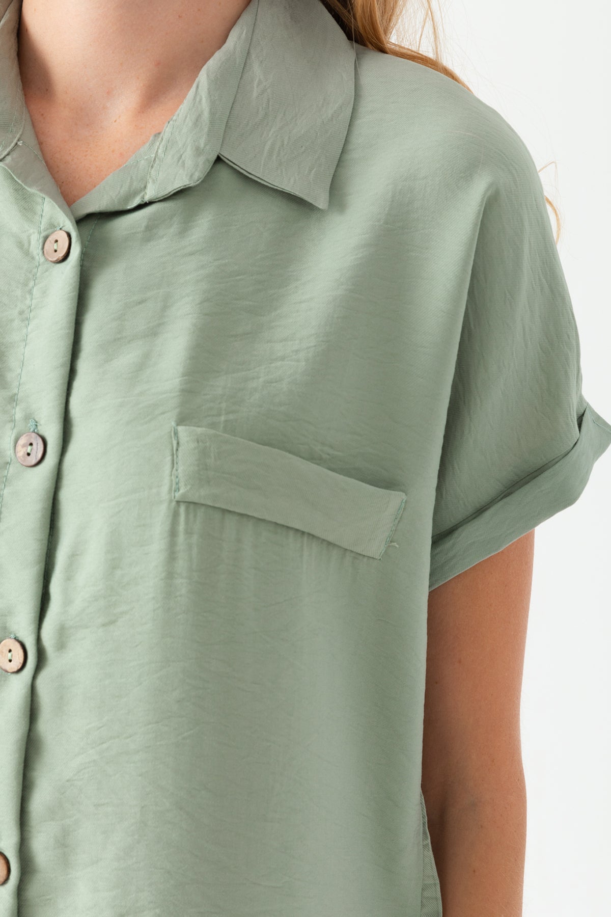 Kadın Su Yeşili Duble Kol  Aerobin Kısa Kollu Gömlek