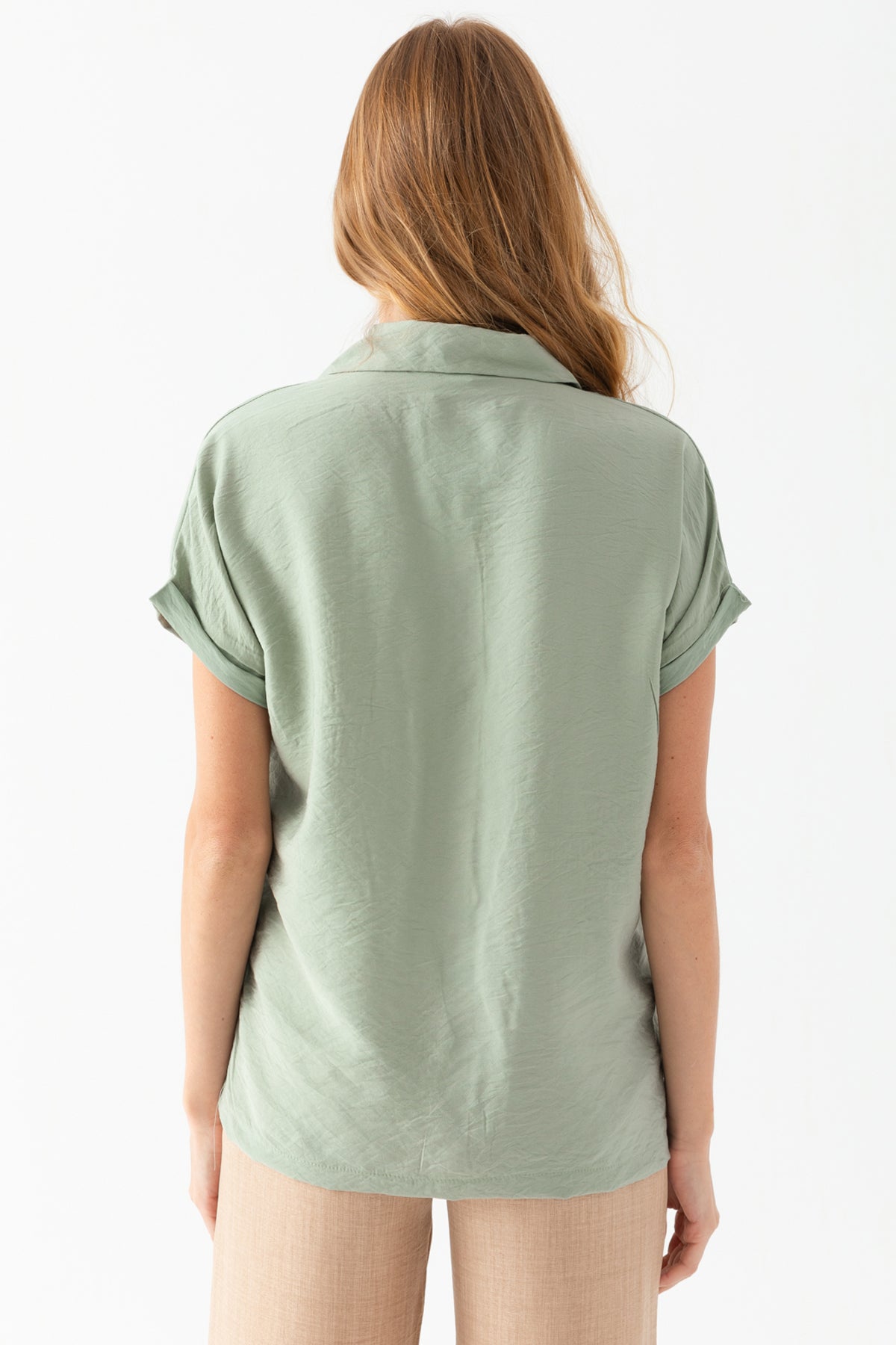 Kadın Su Yeşili Duble Kol  Aerobin Kısa Kollu Gömlek