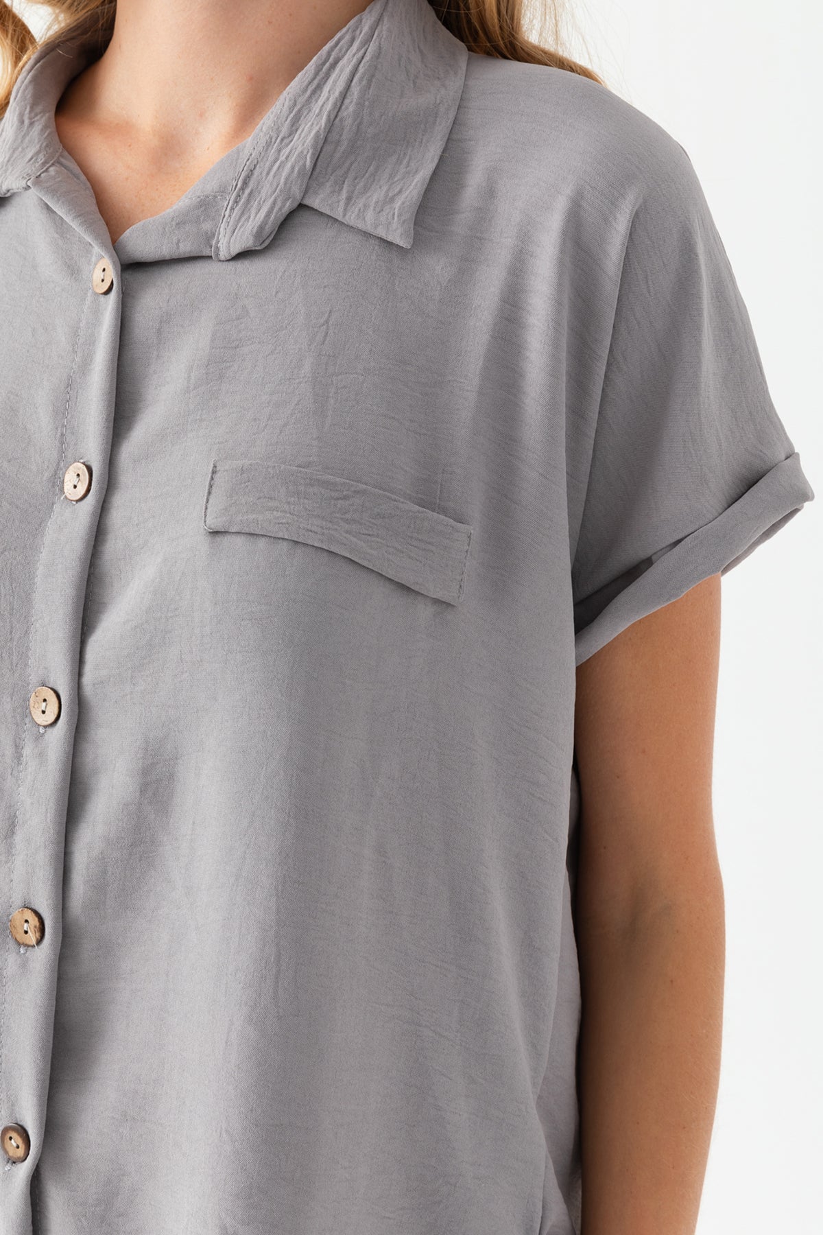 Kadın Gri Duble Kol  Aerobin Kısa Kollu Gömlek