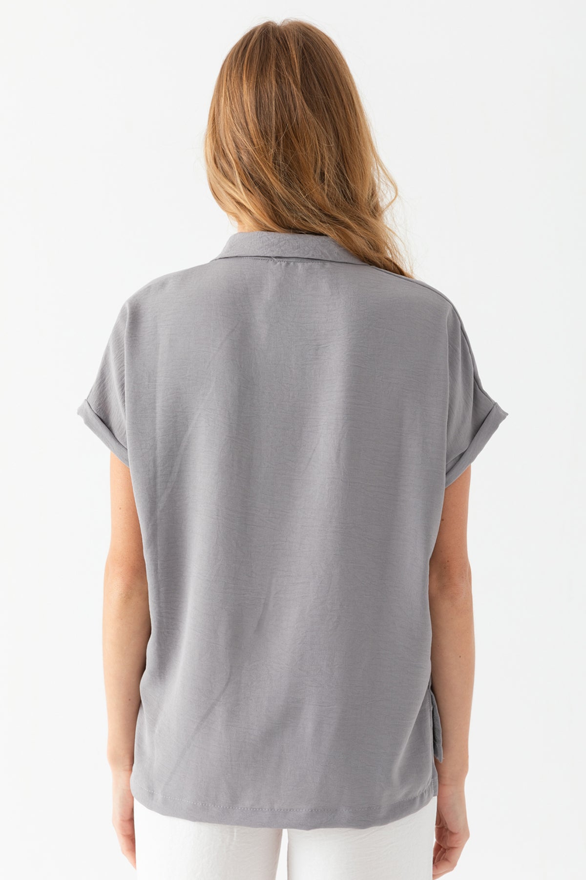Kadın Gri Duble Kol  Aerobin Kısa Kollu Gömlek