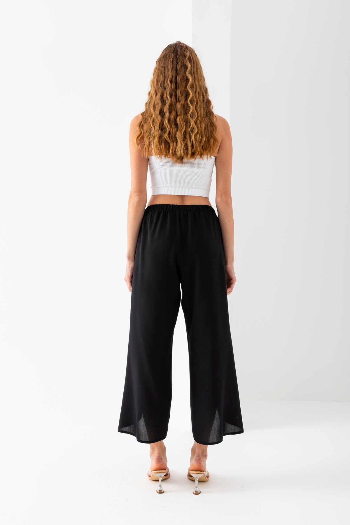 Kadın Saks Beyaz Zarf Kapaklı İçe Katlamalı İçi Şortlu Viskon Dokuma Şalvar Pantolon