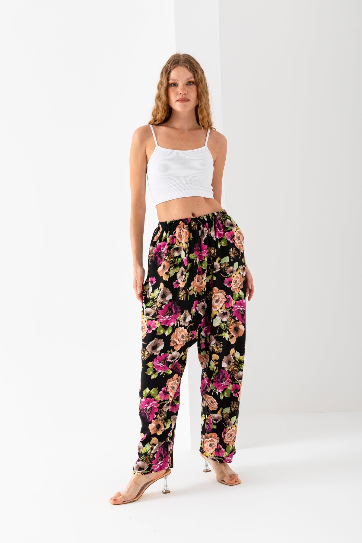 Kadın Fuşya Geleneksel Eski Tip Standar Beden Viskon Şalvar