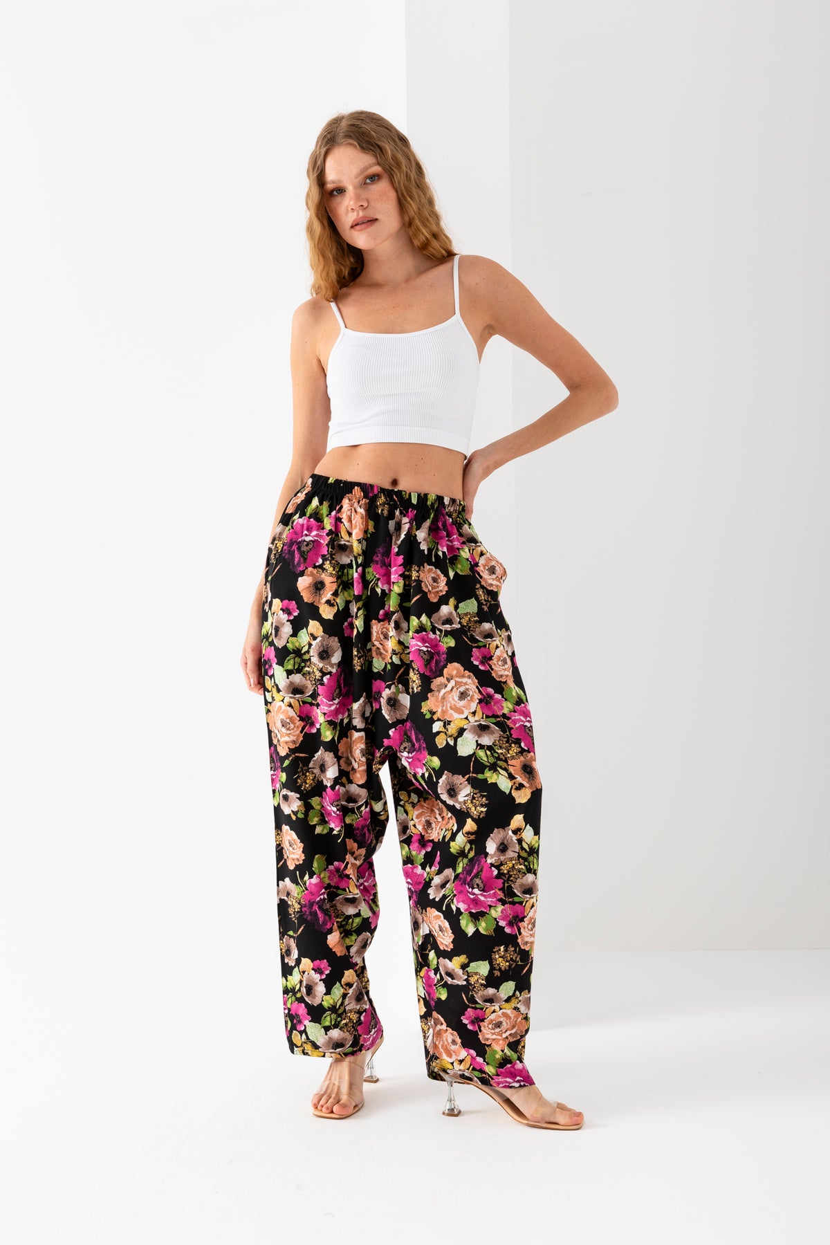 Kadın Fuşya Geleneksel Eski Tip Standar Beden Viskon Şalvar