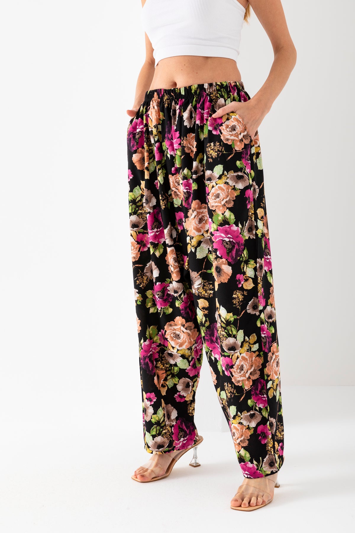 Kadın Fuşya Geleneksel Eski Tip Standar Beden Viskon Şalvar