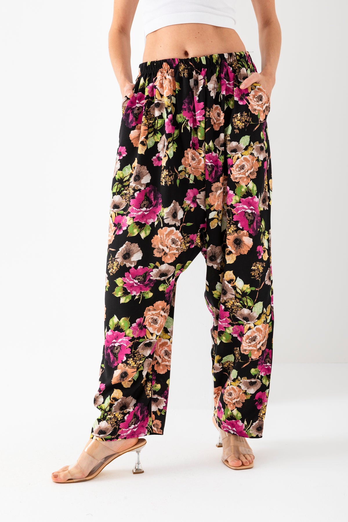 Kadın Fuşya Geleneksel Eski Tip Standar Beden Viskon Şalvar