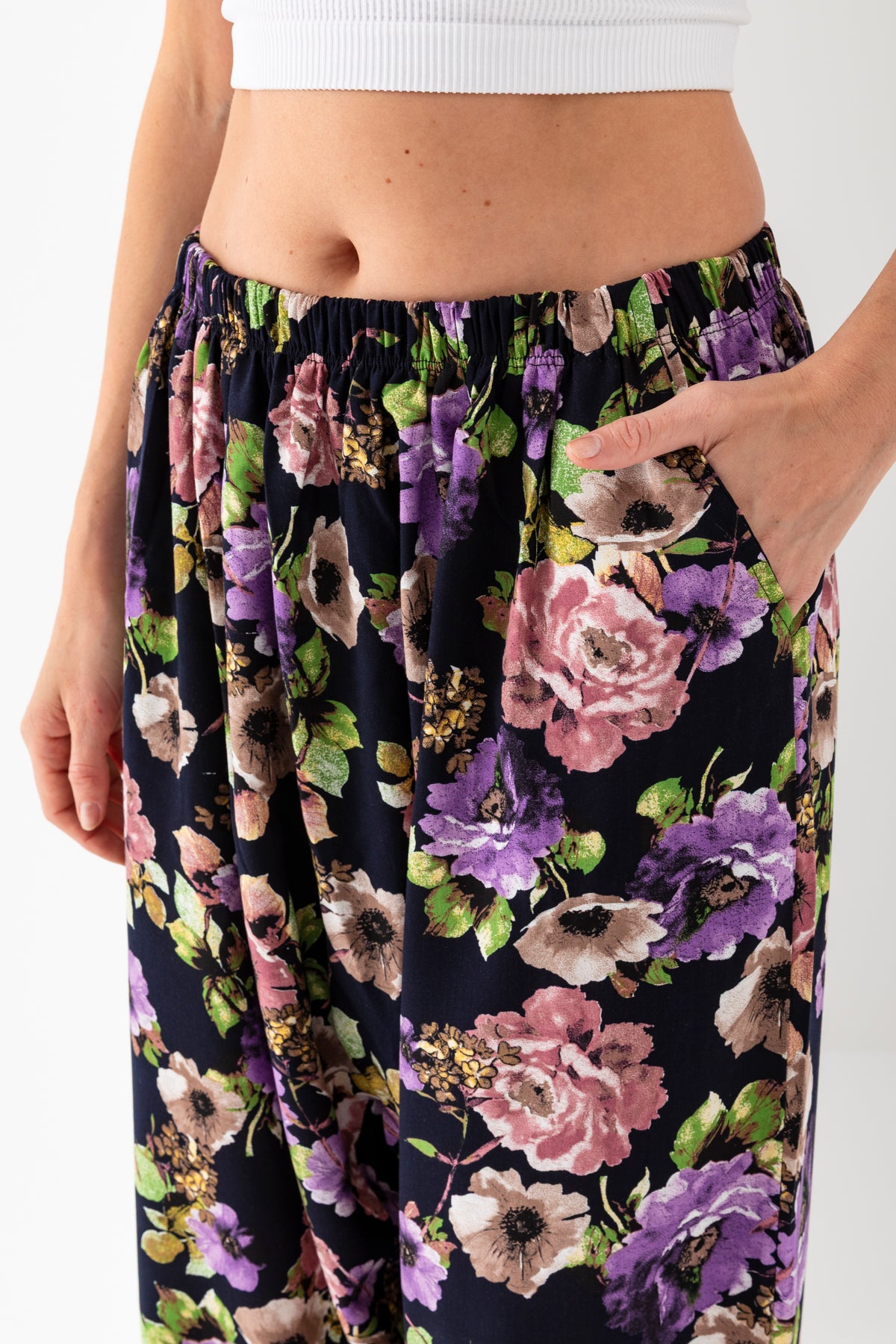 Kadın Mor Gül Kurusu Geleneksel Eski Tip Standar Beden Viskon Şalvar