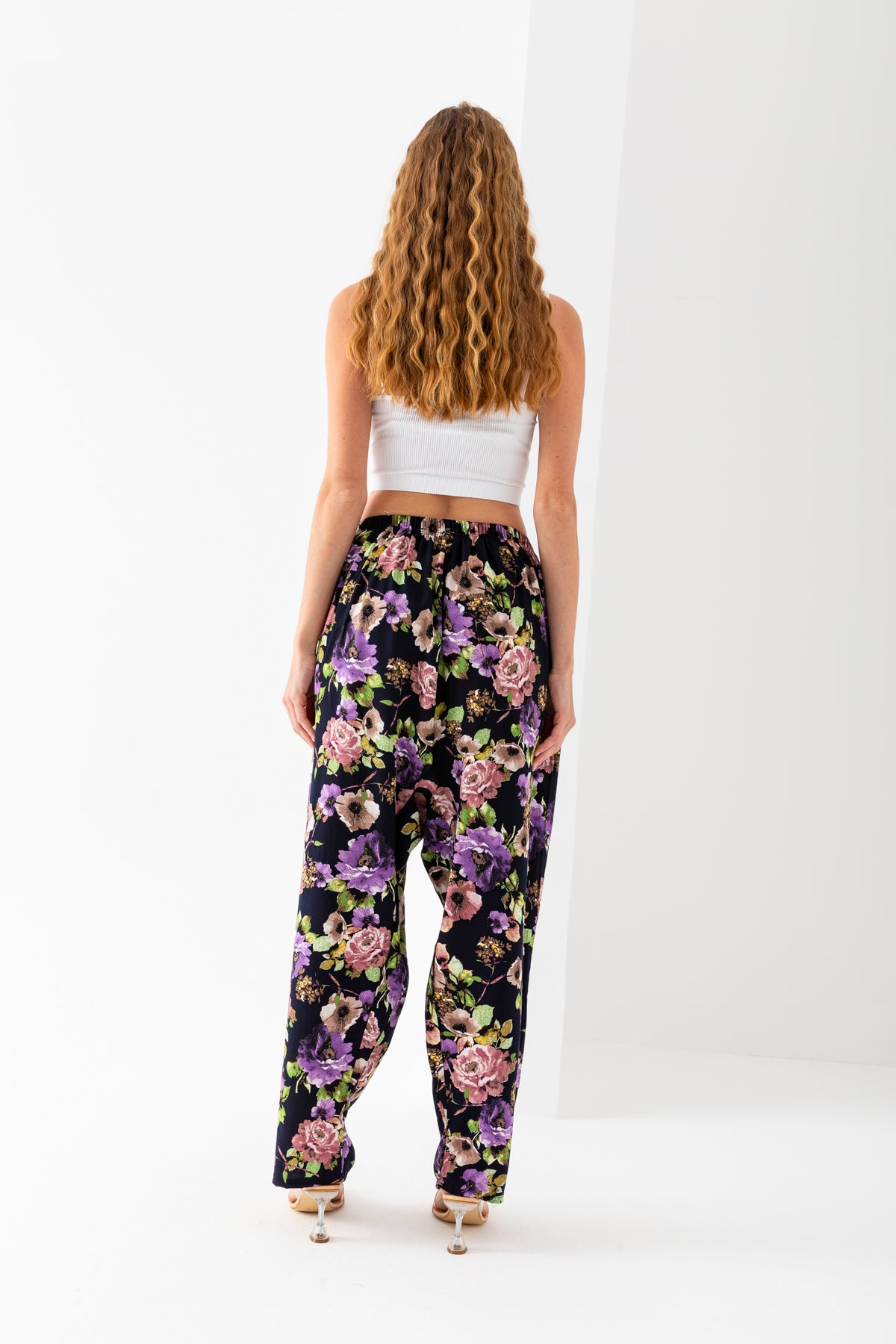 Kadın Mor Gül Kurusu Geleneksel Eski Tip Standar Beden Viskon Şalvar